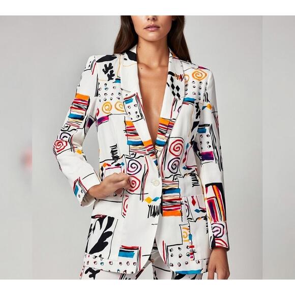 Jackets & Blazers - VTG Tofy Blazer Women 14 White Abstract 80's Basquait Miami Vice Retro Funky NWT